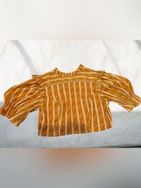 NEW Urban Outfitters Mustard Brown Floral Stripe Tie-Neck Top cropped